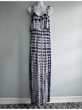 Cynthia Rowley Tie Dye Boho Maxi Dress Blue White Sleeveless Open Back Size M